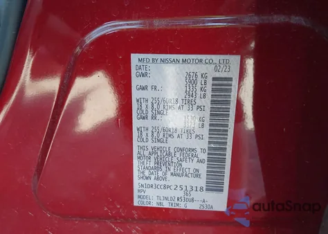 2023 Nissan Pathfinder Sl 4Wd z USA, uszkodzony, nr VIN 5N1DR3CC8PC251318